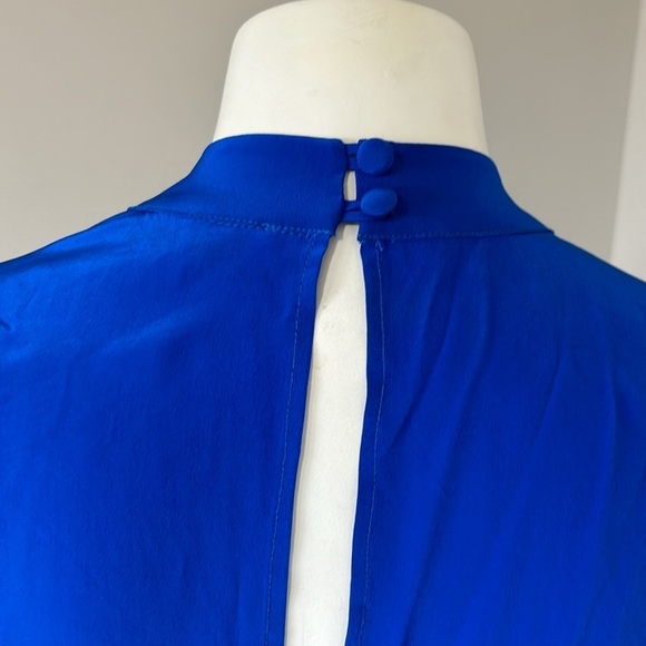 Karina Grimaldi Silk Romper Zip Front High Neck Lace Accent Cobalt Blue Size M - Picture 10 of 16